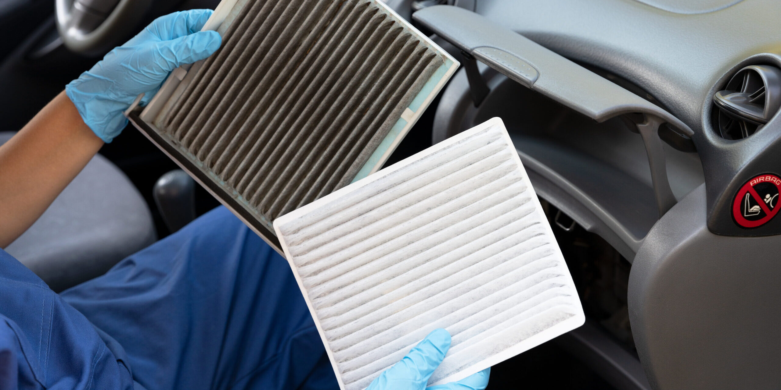 Clean and dirty cabin pollen air filter for a car
